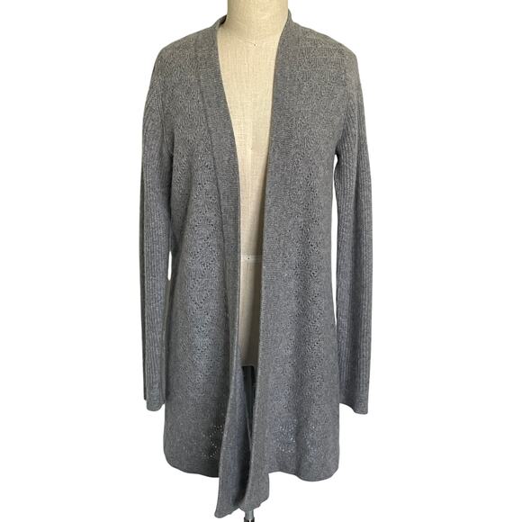 Max Studio Cashmere Gray Diamond Pattern Open Cardigan Sweater Medium - Picture 1 of 8